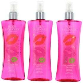 Pink Vanilla Kiss Fantasy by Body Fantasies, 3 Pack 8 oz Fragrance Body Spray for Women