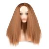 Afro Yaki Hair Straight Curly Wigs Khaki Long Full Wig Fluffy Synthetic Hair Wigs for Daily Wear, 24inch