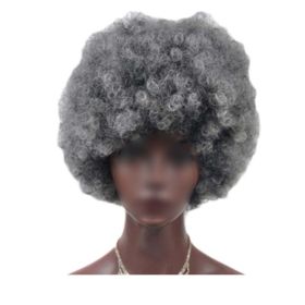 Grey Short Afro Curly Hair Wigs Women Large Fluffy Synthetic Hair Short Full Wig for Party and Daily