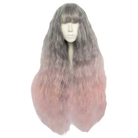 Ash Grey Fading Light Pink 65 cm 2 Tone Cosplay Full Wig Long Curly Hair Wig Halloween Dress Up