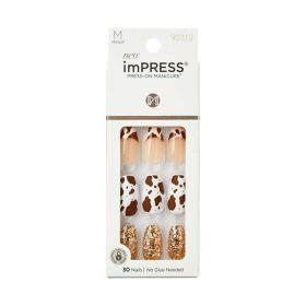 KISS imPRESS Medium Coffin Gel Press-On Nails, Matte Medium Brown , 30 Pieces