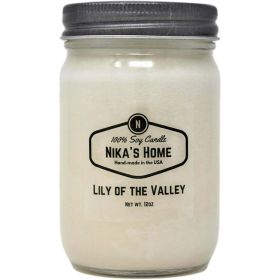 Nika's Home Lily of The Valley Soy Candle 12oz Mason Jar Non-Toxic White Soy Candle Handmade, Long Burning 50-60 Hours Highly Scented All Natural, Cle