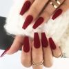 Pure Color Fake Nails Full Cover Party Prom Long False Nails Art Tips Set; Matte Wine Red Fake Nails