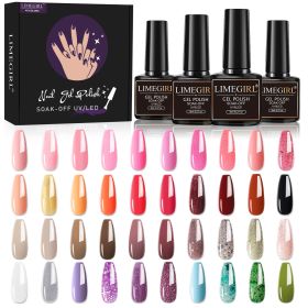 Limegirl Gel Nail Polish Kit Pink Glitter Pop Summer 40/24 Colors Semi-Permanent UV Led Gel Varnish Soak Nails (Color: ZH241-2)